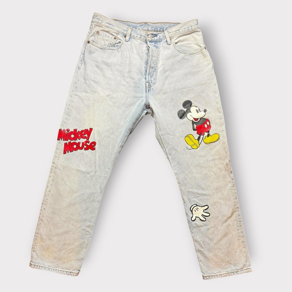 Levis x Disney Mickey Mouse 501 Jeans Light Wash Straight Leg W32 L28 36200-0009